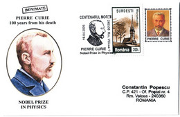 COV 72 - 433 France, Pierre CURIE, Nobel Prize In Physics, Romania - Cover - Used - 2006 - Prix Nobel