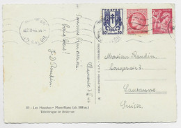 FRANCE IRIS 2FR40+ CHAINE 50C +1FR MAZELIN CARTE CHAMONIX 2.II.1946  POUR SUISSE  2EME JOUR DU TARIF - 1939-44 Iris