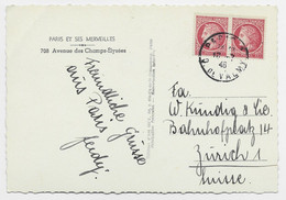 FRANCE MAZELIN 1FR PAIRE CARTE 5 MOTS PARIS 10.7.1946 POUR SUISSE TARIF - 1945-47 Cérès De Mazelin