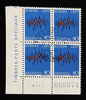Schweiz 1972 Europa CEPT  Mi. 970 Gestempelt/o Viererblock Bogenecke - Used Stamps