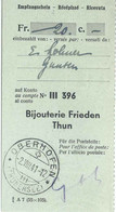 Empfangsschein  Oberhofen (Thunersee) - "Bijouterie Frieden, Thun"      1941 - Covers & Documents
