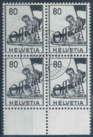 Officiel Sterbender Krieger 58, 80 Rp.grauschwarz/grau  VIERERBLOCK      1942 - Used Stamps