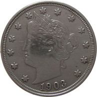 LaZooRo: United States 5 Cents 1903 XF / UNC - 1883-1913: Liberty (Libertà)