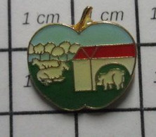 1316c Pin's Pins / Beau Et Rare / THEME : ALIMENTATION / PIN'S EN FORME DE POMME VACHES ETABLE NORMANDIE BIEN SÛR !! - Alimentation