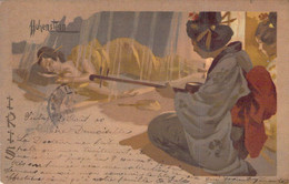 CPA Illustrateur Signé Hohenstein - Iris - Art Nouveau Inspiration Japonnaise - Geisha - Oblitération 1900 - Autres Illustrateurs