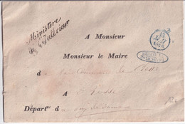 1836 - ENVELOPPE Du MINISTERE De L'INTERIEUR Avec FRANCHISE VERIFIEE ! => BESSE (PUY DE DOME) RARE T11 AU DOS ! - Frankobriefe