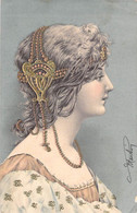 CPA Illustrateur Non Signé - Portrait Profil De Femme - Art Nouveau - Coiffure Art Nouveau Headdress - Dos Simple - 1900-1949