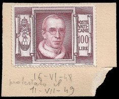 VATICAN CITY - 1948 VERY RARE PROOF / PROVE 100L (Sassone 131) NOT ISSUED COLOR - POPE PIUS XII - Unused Stamps