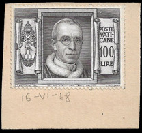 VATICAN CITY - 1948 VERY RARE PROOF / PROVE 100L (Sassone 131) NOT ISSUED COLOR - POPE PIUS XII - Ongebruikt