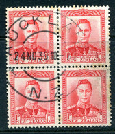 New Zealand 1938-44 King George VI Definitives - 1d Scarlet Block Used (SG 605) - Usados