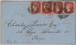 50705 - GB -  POSTAL HISTORY -  COVER To PARIS  Red Penny  1866 -- NICE! - Storia Postale