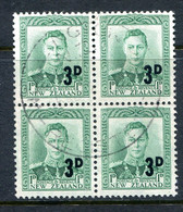 New Zealand 1952-53 King George VI Surcharges - 3d On 1d Green Block Used (SG 713) - Used Stamps