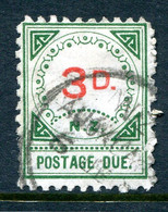 New Zealand 1899-1900 Postage Dues - 13 Ornaments & Large D - 3d Carmine & Green Used (SG D12) - Portomarken