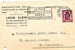 1939 Kaart Van LOUIS KLEIN Bruxelles Ixelles  Articles En Bakelite  Naar St Niklaas - Ref 139 - Cartas