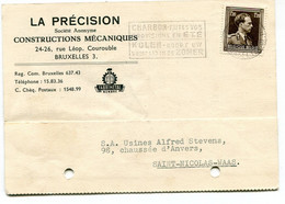 1954 Kaart LA PRECISION Bruxelles 3 Constructions Mécaniques ( Fabrimetal Membre ) Naar St Niklaas - Ref 140 - Cartas