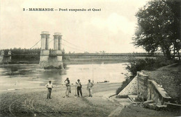 Marmande * Pont Suspendu Et Quai * Ouvrier Avec Pelle - Marmande