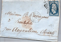 7717 Lettre Paris Etoile    Pour Angoulême Heurtebise (Charente 16)  28/07/1855 (recto-verso) PARIS à BORDEAUX  Recto - 1849-1876: Periodo Classico