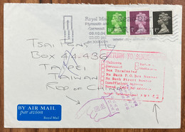 GREAT BRITAIN TO TAIWAN CHINA-2004 RETURN TO SENDER CHOP CHINESE LANGUAGE HAND PICTURE & BOXED INSTRUCTION QUEEN 3 STAMP - Brieven En Documenten