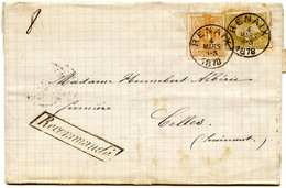 BELGIQUE - COB 28+32 SIMPLE CERCLE RENAIX SUR LETTRE RECOMMANDEE, 1878 - Bahnpoststempel