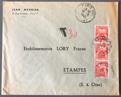 France Taxe N°86 (x3) Sur Enveloppe De Paris Pour Etampes 16.9.1949 - (B2894) - 1859-1959 Briefe & Dokumente