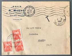France Taxe N°86 (x3) Sur Enveloppe De Paris Pour Etampes 6.3.1950 - (B2896) - 1859-1959 Lettres & Documents