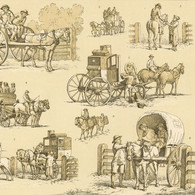 Albert Racinet Angleterre Carrosse Charrette Cavalier Transport équestre - Lithographie XIXe - Lithographies