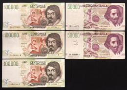 Italy Italia Repubblica 50000 + 100000 Lire 5 Banconote 5 Notes  Lotto.4070 - 50000 Liras