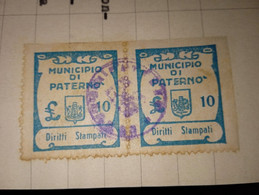 MARCA DA BOLLO  MUNICIPIO DI PATERNÒ- COPPIA 10 LIRE  DIRITTI STAMPATI  1954 - Revenue Stamps