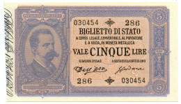 5 LIRE BIGLIETTO DI STATO EFFIGE UMBERTO I 01/03/1883 FDS-/FDS - Regno D'Italia – Autres