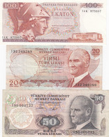 Lot Of 5 Banknotes Money, Greece #200, Turkey #187, #188, #194, #195, C1970s-80s - Autres - Europe