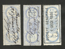 BELGIUM - 3 USED OLD REVENU STAMPS (7) - Timbres