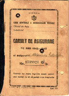 Romania, 1940's, Social Insurance Member Card - Revenue Fiscal Stamps / Cinderellas - Revenue Stamps