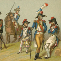Albert Racinet France Soldats Militaires Tambour Mousquet Baïonnette Porte Drapeau Cavaliers - Lithographie XIXe - Lithographies
