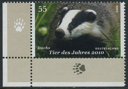!a! GERMANY 2009 Mi. 2767 MNH SINGLE From Lower Left Corner -Animal Of The Year 2010: Badger - Ungebraucht