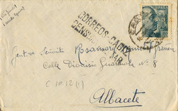 1939 , CÁDIZ , SOBRE CIRCULADO ENTRE CÁDIZ Y ALBACETE , MARCA DE CENSURA MILITAR , LLEGADA AL DORSO - Cartas & Documentos