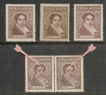 ARGENTINA - PROCERES - 10c RIVADAVIA - Diversos Tipos Y Variedades - MNH - Unused Stamps