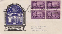 FDC USA 1945 - Place Of The White House Office, 4er Block Frankierung, Stempel Washington - 1941-1950