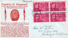 FDC USA 1945 - Franklin D.Roosevelt 4er Block Frankierung - 1941-1950