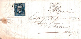 7733 Lettre   TOULOUSE (31) Petits Chiffres PC 3383    Pour  FOIX ( 09 Ariège )    27/01/1857 (recto-verso) - 1849-1876: Période Classique