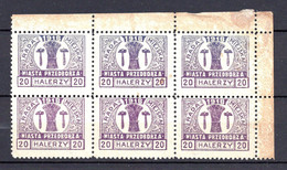 Pologne 1918 Poste Locale PRZEDBORZA Bloc 6x20 Halerzy Violets Dentelés Neufs**  12 €   (cote ?, 6 Valeurs) - Ungebraucht