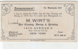 Old Card Informing On Dry Cleaning Shop New Location. New York USA - Publicités