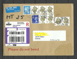 GREAT BRITAIN 2022 Registered Air Mail Cover To Estonia Many Stamps Queen Elizabeth II - Brieven En Documenten
