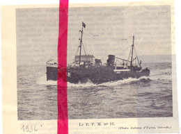 Schip, Vissersboot B.P.M. N° 16 - Orig. Knipsel Coupure Tijdschrift Magazine - 1936 - Unclassified