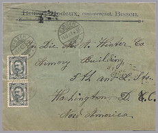 LUXEMBOURG - 1907 - BISSEN 12½c Pair - REINERT-BODEUX Commerçant - UPU Cover To USA - 1906 William IV