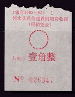 CHINA CHINE CINA SICHUAN LINSHUI 635300 ADDED CHARGE LABELS (ACL) 0.10 YUAN RARE! - Autres & Non Classés