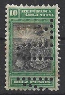 Argentina 1899 Liberty With Shield $10 Perforated - Oblitérés