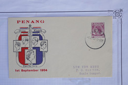 AX15 MALAYA    BELLE LETTRE FDC  1954 PENANG   POUR KUALA LUMPUR   + AFFRANCH. PLAISANT - Federated Malay States