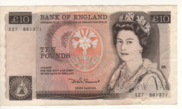 ENGLAND. £10 P379b  ( ND 1985   "sign. D.H.F. Somerset"  -   Queen Elizabeth II/ Florence Nightingale ) - 10 Pounds
