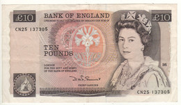 ENGLAND. £10 P379c  (ND 1985  "sign. D.H.F. Somerset"  Queen Elizabeth II/ Florence Nightingale ) + With Small L "Litho" - 10 Ponden