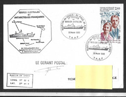 39 - Y&T PO 198 Andrée Et Hubert De La Rüe Sur Pli Du  St Paul Et Amsterdam - 1er Toucher à St-Paul - Lettres & Documents